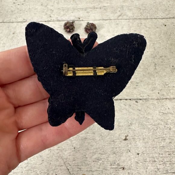 Vintage 1940s Sequin Butterfly Brooch And Earring Set - Picture 6 of 6